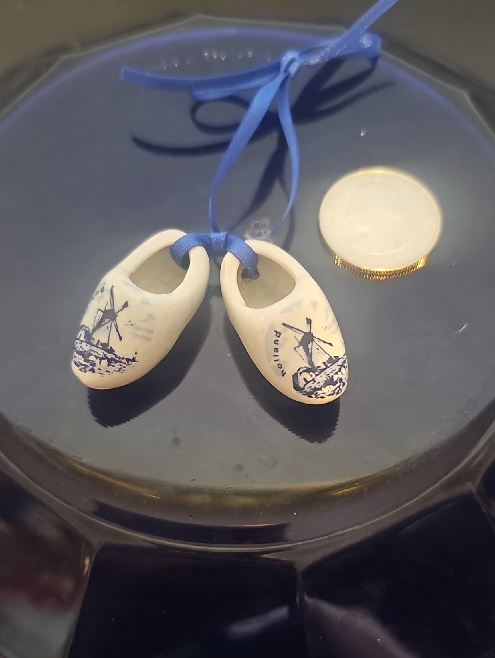 Vintage Miniature White & Blue Dutch Ceramic Clogs